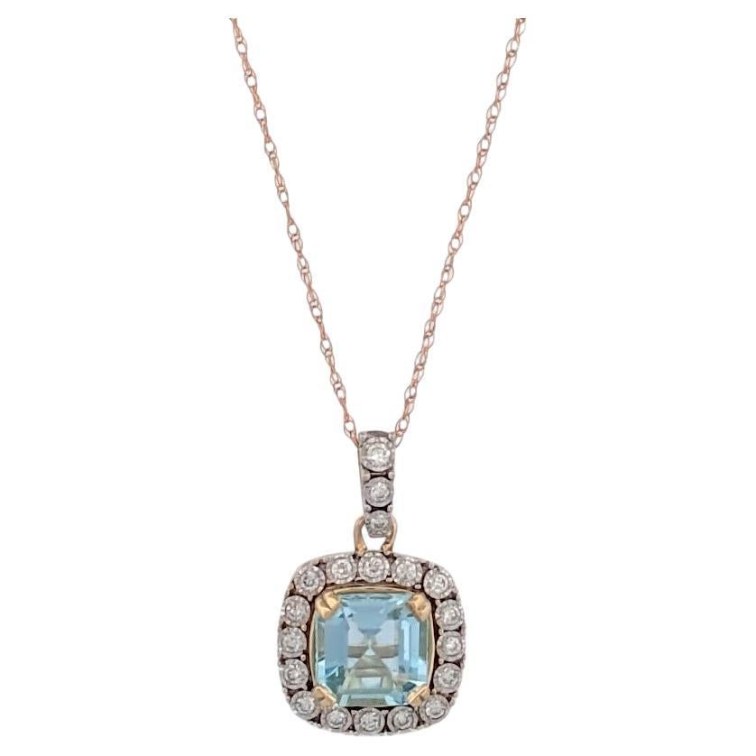 Nova 14K Yellow Gold Aquamarine Pendant Necklace  1.0 CT Cushion Cut Aquamarine