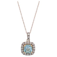Nova 14K Yellow Gold Aquamarine Pendant Necklace  1.0 CT Cushion Cut Aquamarine