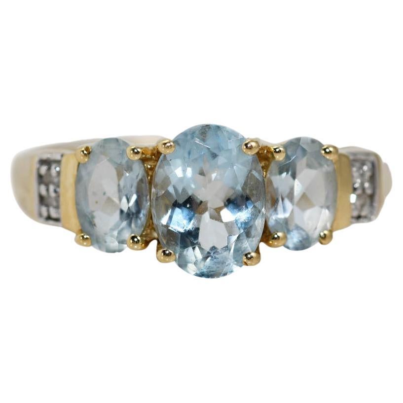 14K Yellow Gold Aquamarine and Diamond Ring, 3.6gr For Sale at 1stDibs