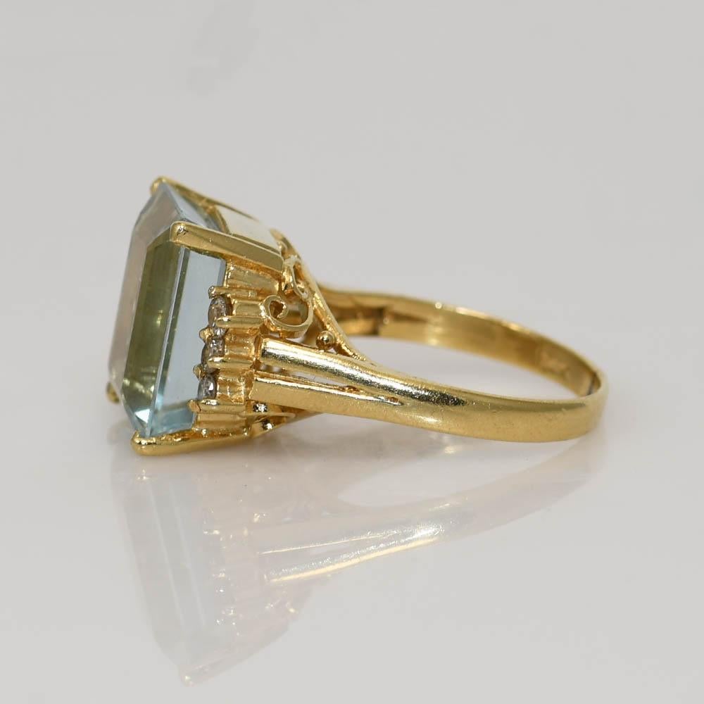 Emerald Cut 14k Yellow Gold Aquamarine Ring, 5 Carat, 4.5g