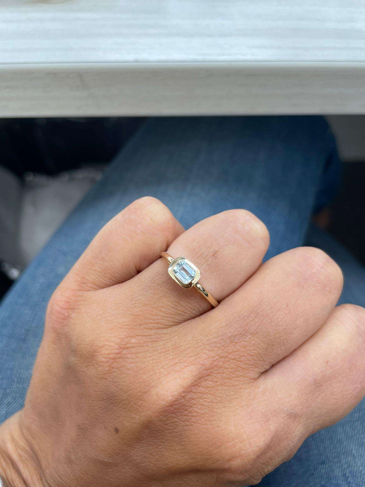 Charming Design - This stackable ring features a 14k gold band, and a emerald cut shaped gorgeous Aquamarine approximately 0.50cts, available in  white, yellow and rose gold
 Measurements for ring size: The finger Size of this sapphire ring is 6.5