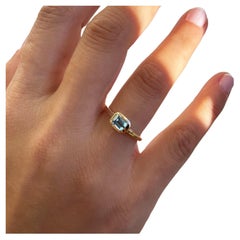 14K Yellow Gold Aquamarine Ring for Her