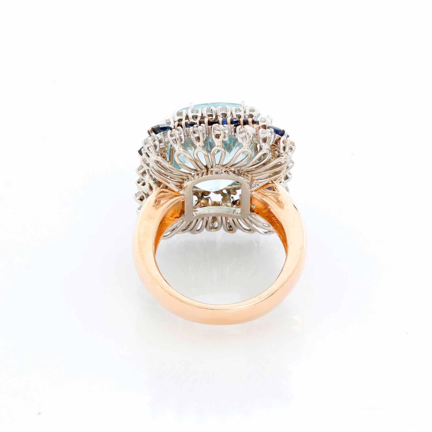 Women's 14 Karat Yellow Gold Aquamarine, Sapphire and Diamond Ring