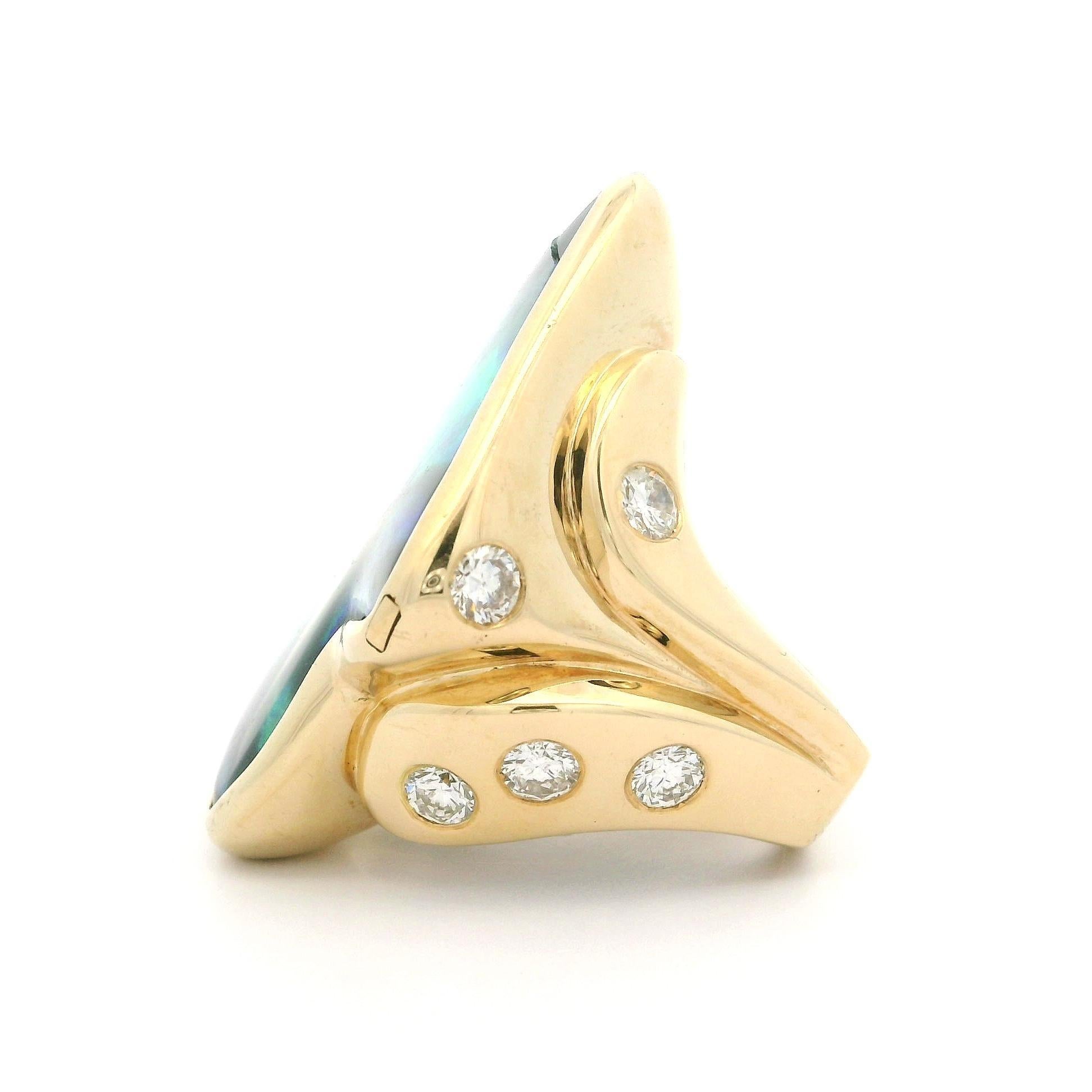 14k Gelbgold Pfeilkopf Lünette Schwarzer Opal Wurzelholz Diamant Akzente Großer Ring im Angebot 8