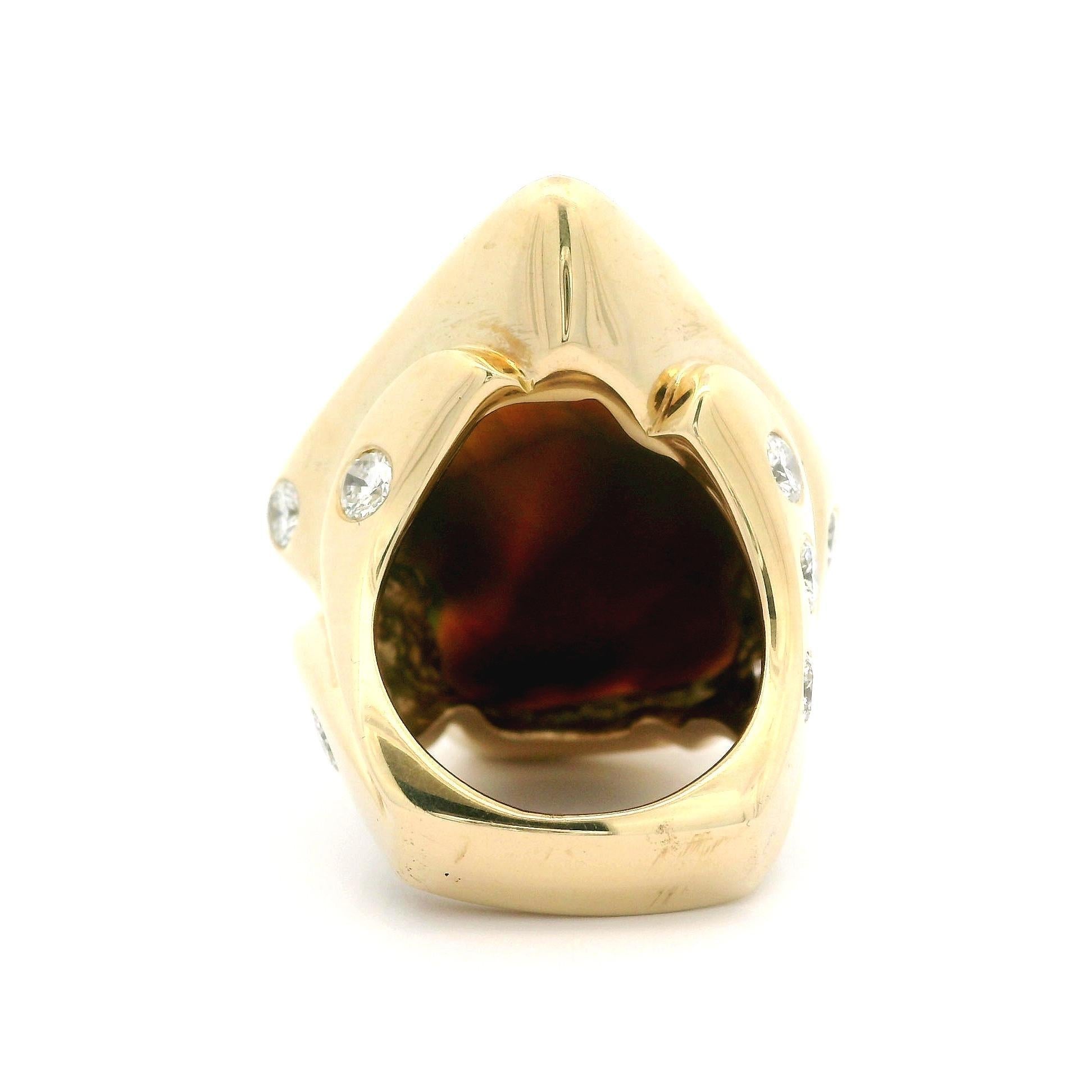 14k Gelbgold Pfeilkopf Lünette Schwarzer Opal Wurzelholz Diamant Akzente Großer Ring Damen im Angebot