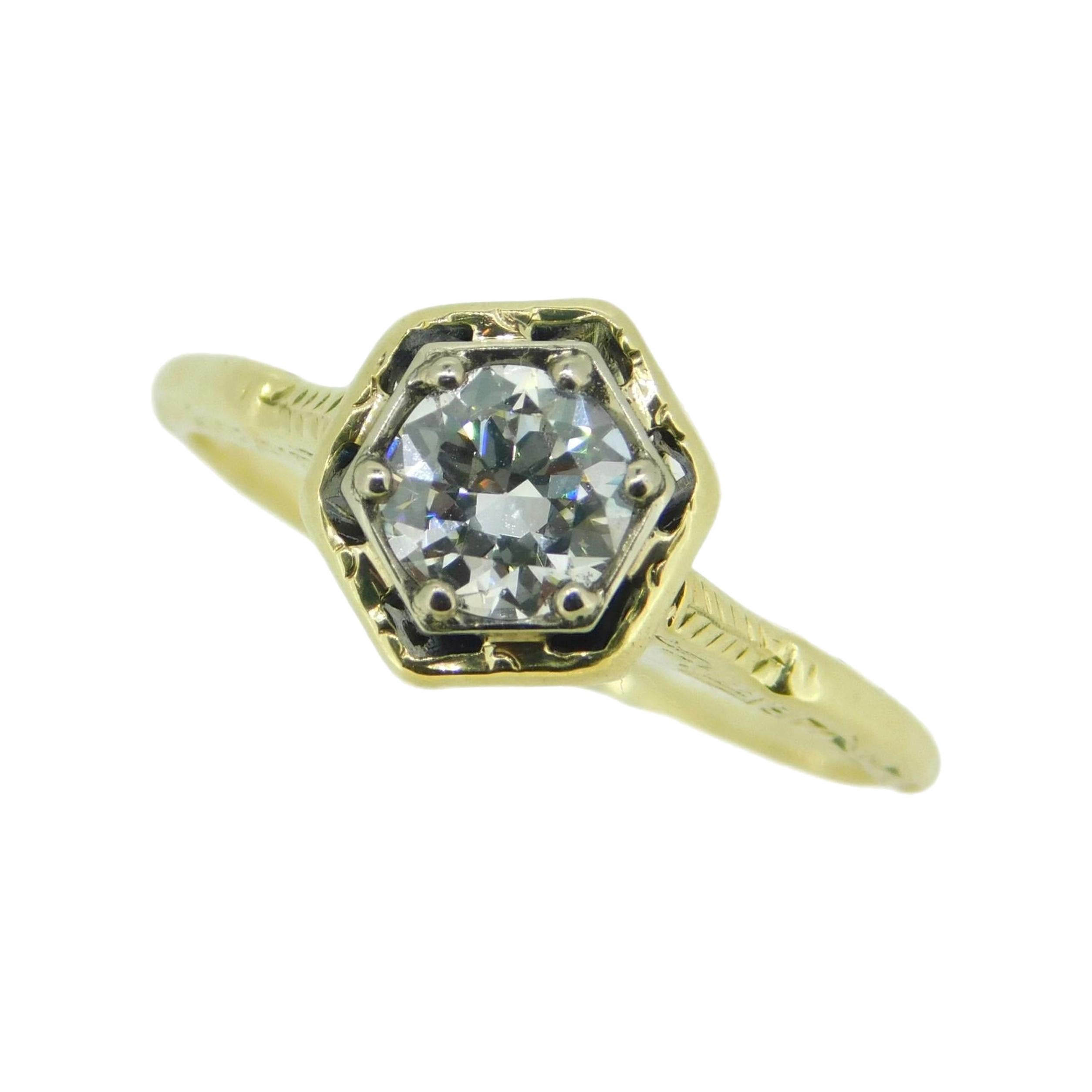 14k Yellow Gold Art Deco 1/2ct Genuine Natural Diamond Ring '#J4629'