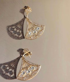 14K Yellow Gold Art Deco Aquamarine Diamond Drop Earrings