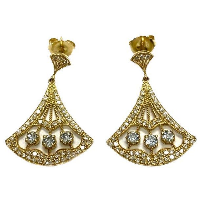 14K Yellow Gold Art Deco Aquamarine Diamond Drop Earrings For Sale at  1stDibs