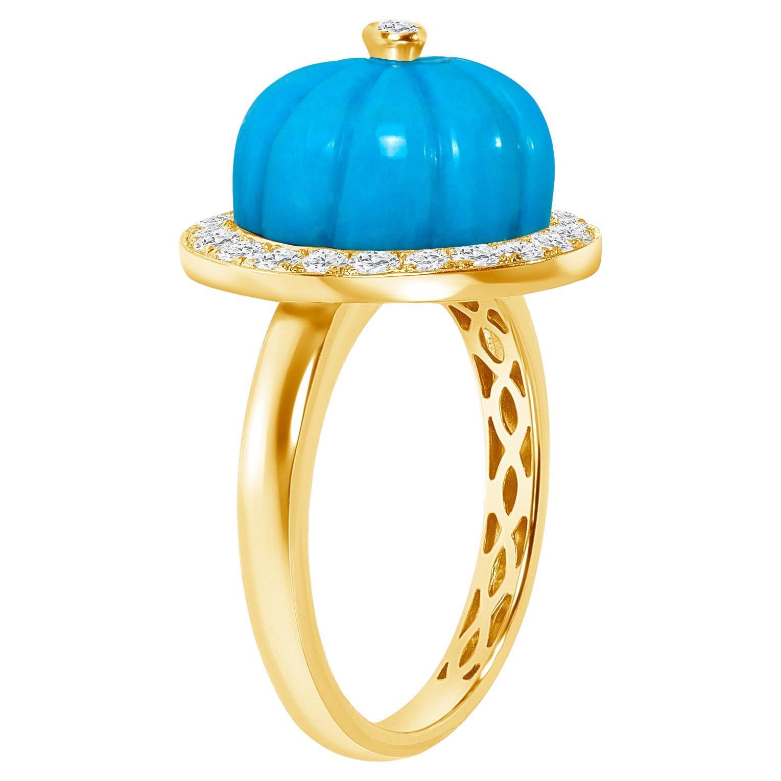 Step into sophistication with this unique ring, meticulously fashioned in luxurious 14k gold, showcasing a mesmerizing turquoise gemstone encircled by shimmering diamonds. Its exquisite design exudes elegance and style, making it the perfect