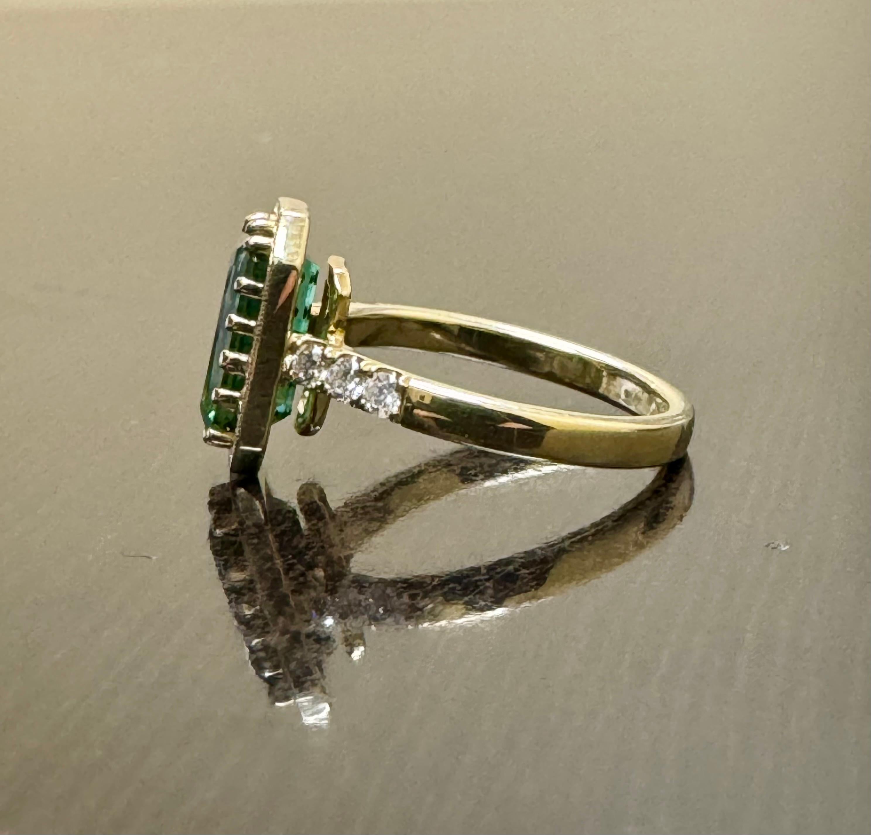 14K Yellow Gold Art Deco Engraved 2.44 Emerald Cut Blue Green Tourmaline Ring For Sale 4