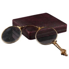 14k Yellow Gold Art Deco Filigree Lorgnette Glasses