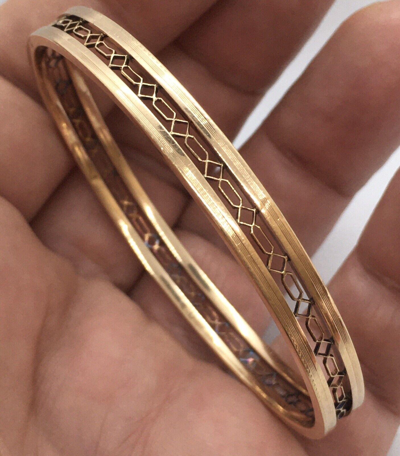 14k Yellow Gold Art Deco Handmade Filigree Bangle Bracelet American circa 1930s For Sale 4