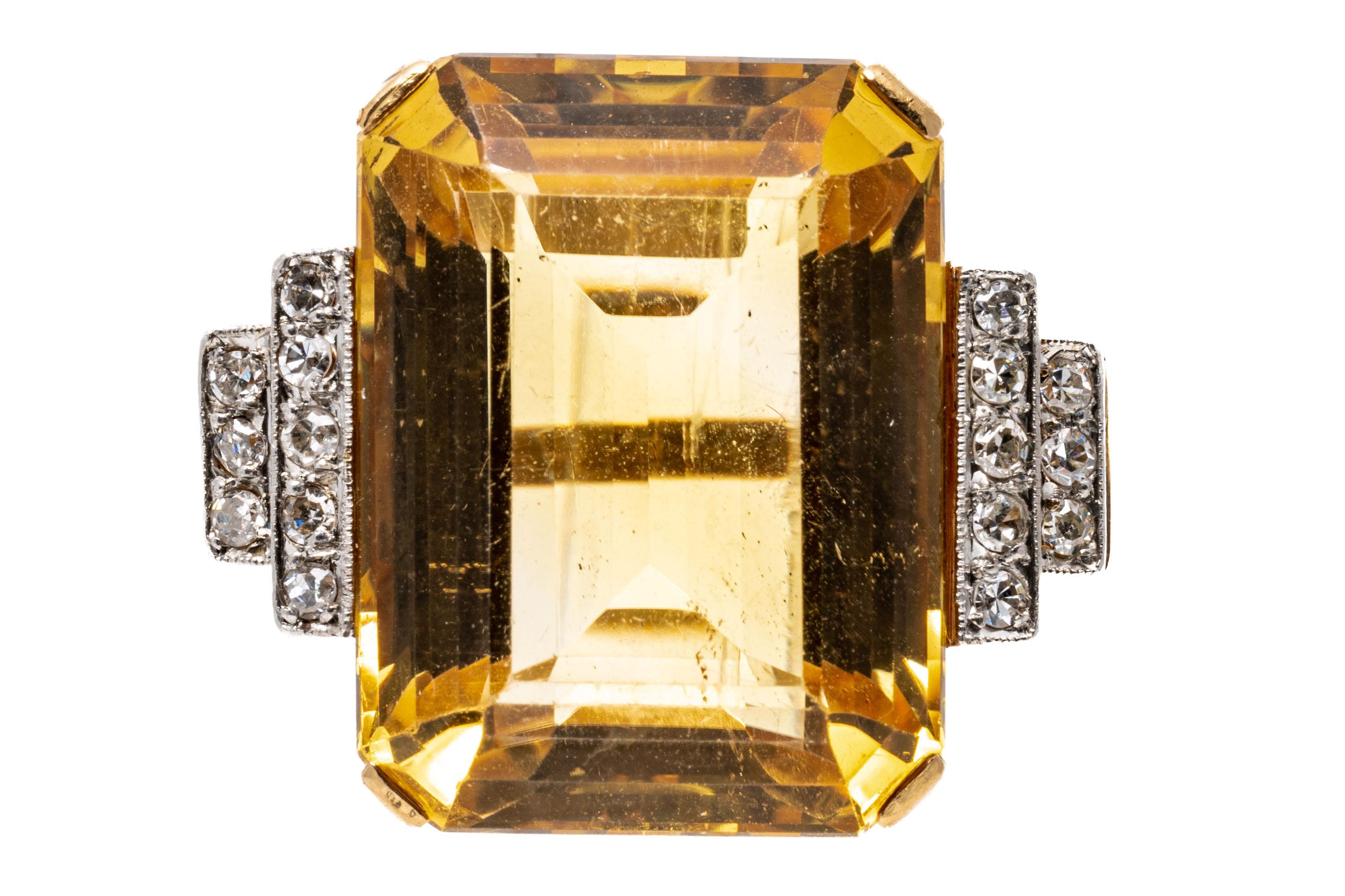 14 Karat Gelbgold Art Deco Stil Citrin 'App. 27,83 Karat' und Diamantring Damen