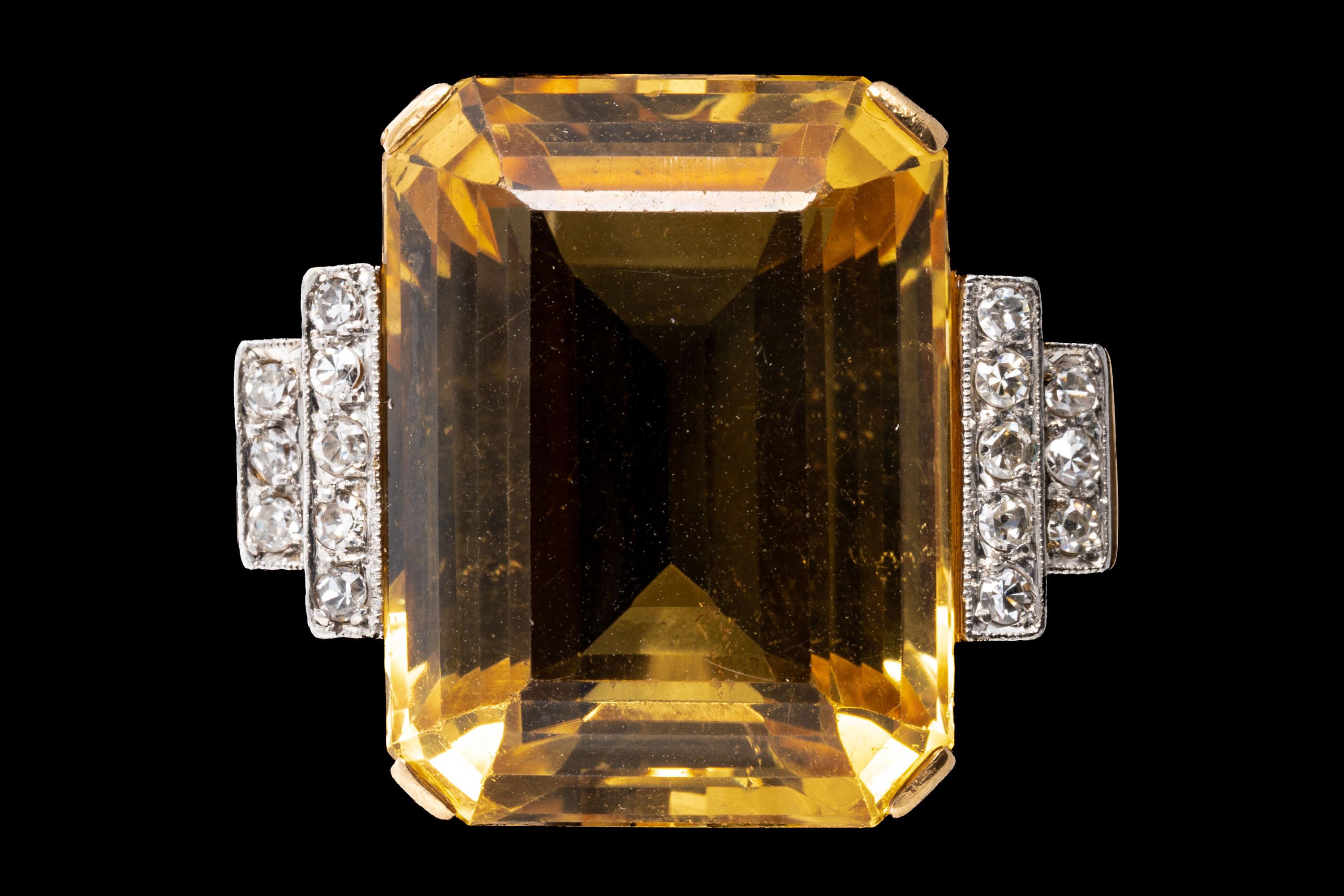 14 Karat Gelbgold Art Deco Stil Citrin 'App. 27,83 Karat' und Diamantring 2