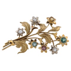 Broche Art Nouveau de oro amarillo de 14 quilates Turmalina, diamante