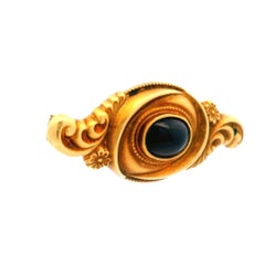 14K Yellow Gold Art Nouveau Cabochon Garnet Pin