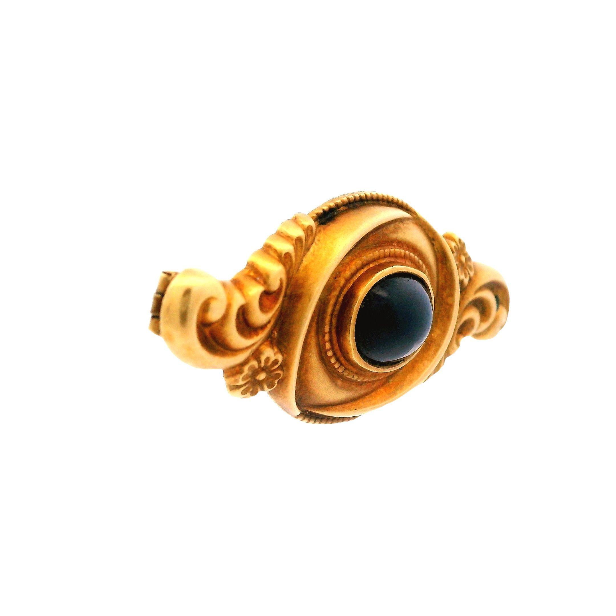 14K Yellow Gold Art Nouveau Cabochon Garnet Pin For Sale 1