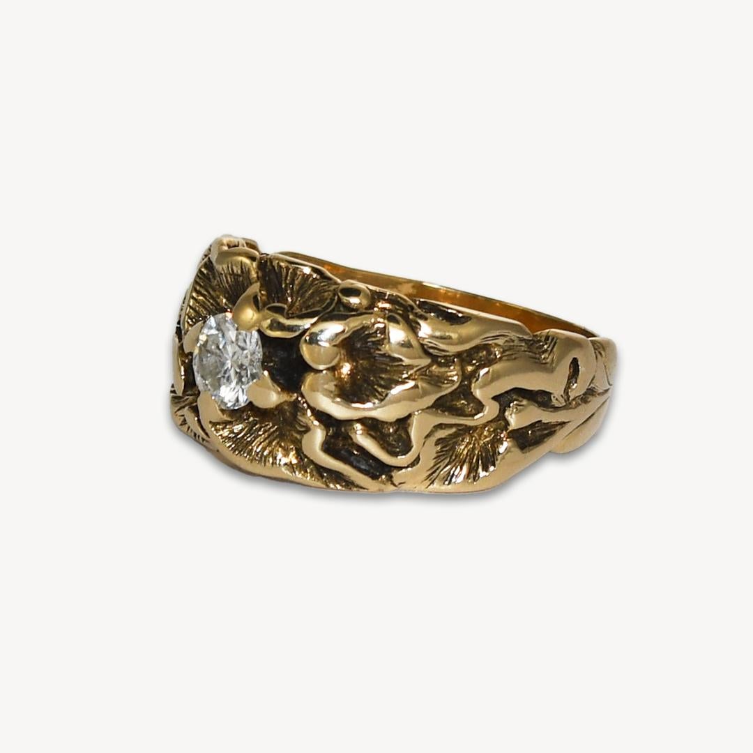 14K Yellow Gold Art Nouveau Style Diamond Ring 0.33ct For Sale 1