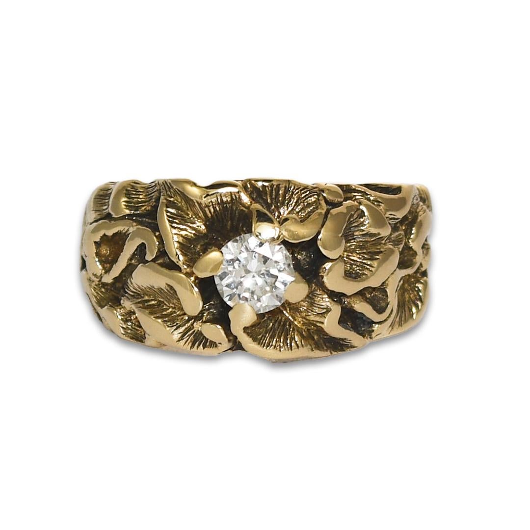 14K Yellow Gold Art Nouveau Style Diamond Ring 0.33ct For Sale