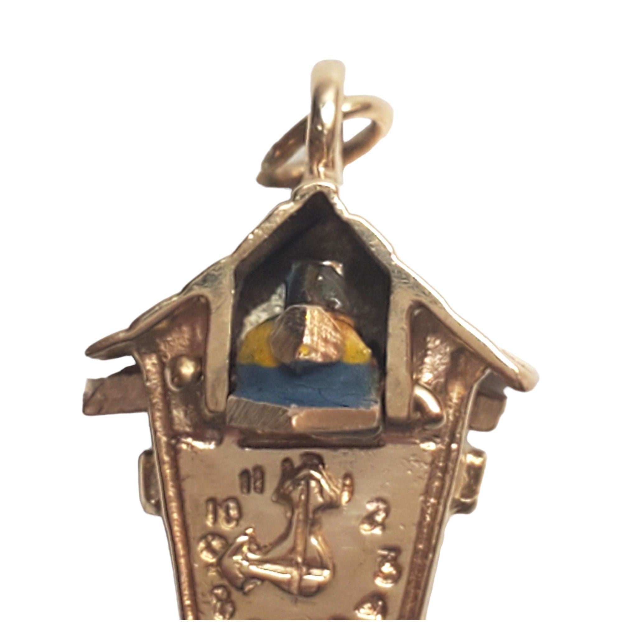 14K Yellow Gold Articulated Cuckoo Clock Charm #17606 2
