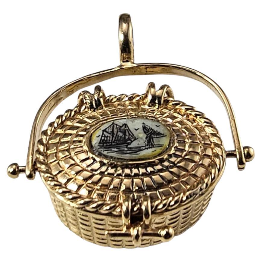 14K Yellow Gold Articulated Nantucket Lightship Basket Charm #24555 For Sale