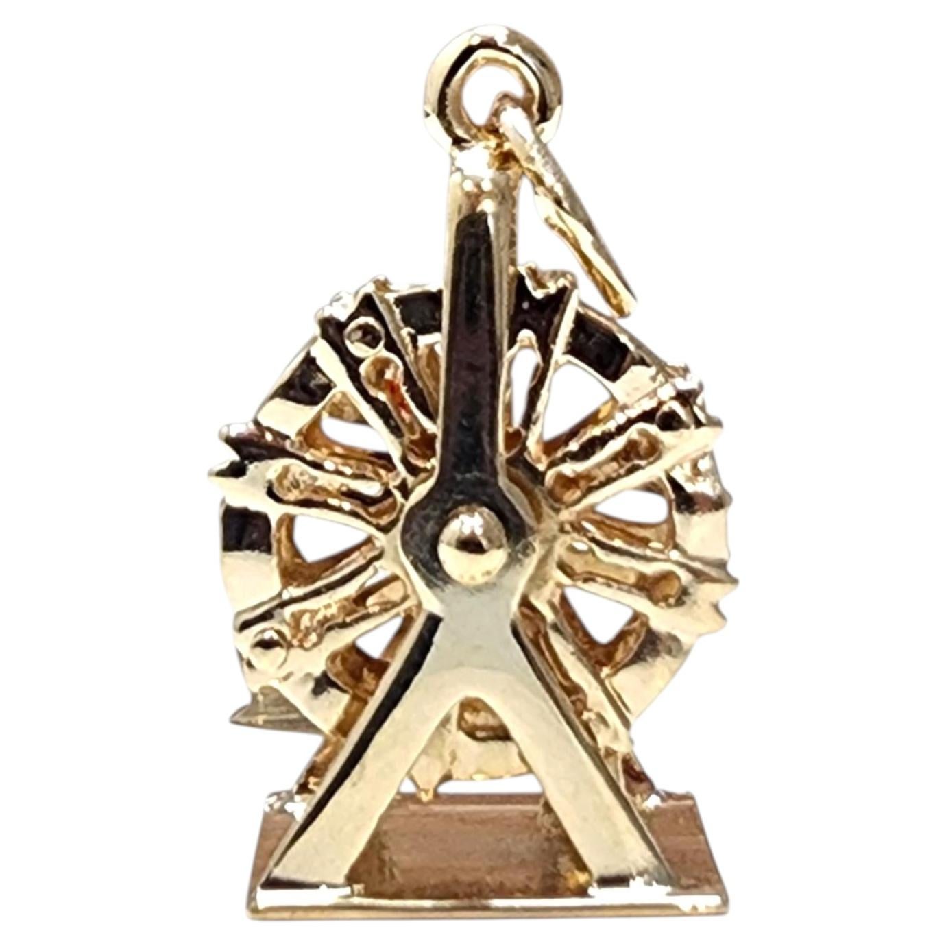 14K Yellow Gold Articulating Ferris Wheel Charm #25621 For Sale