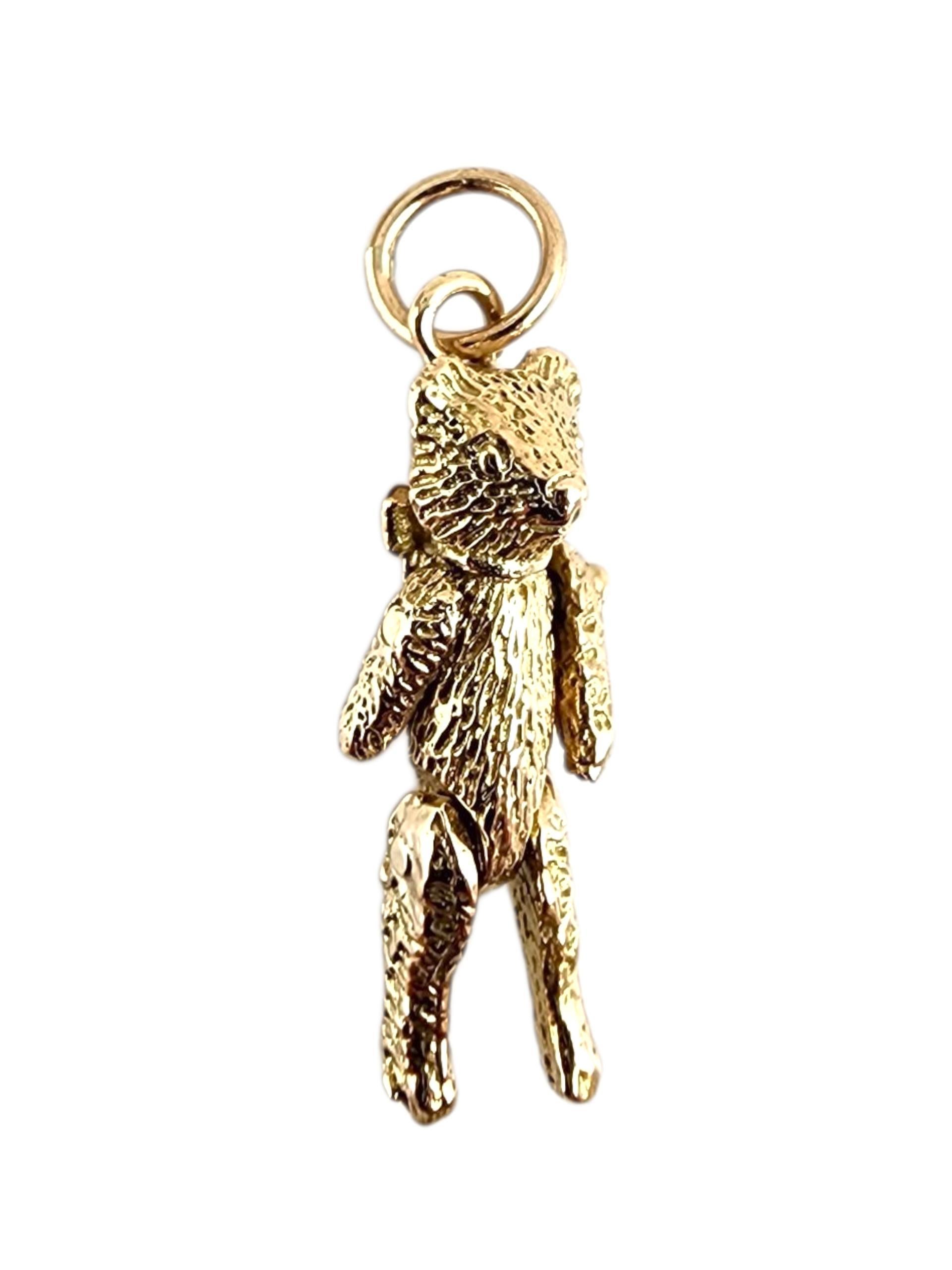 14K Yellow Gold Articulating Teddy Bear Charm #22515 For Sale