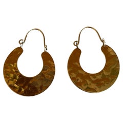 14k Yellow Gold Artisan Hammered Hoop Earrings