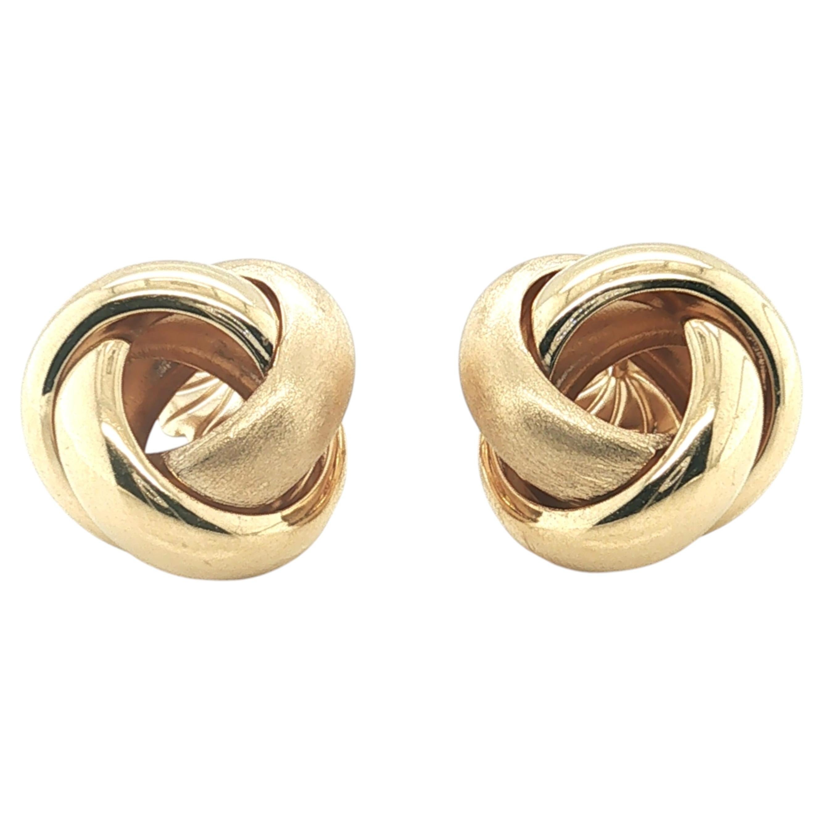 14k Yellow Gold Artisan Knot Earrings, Brushed Satin Finish