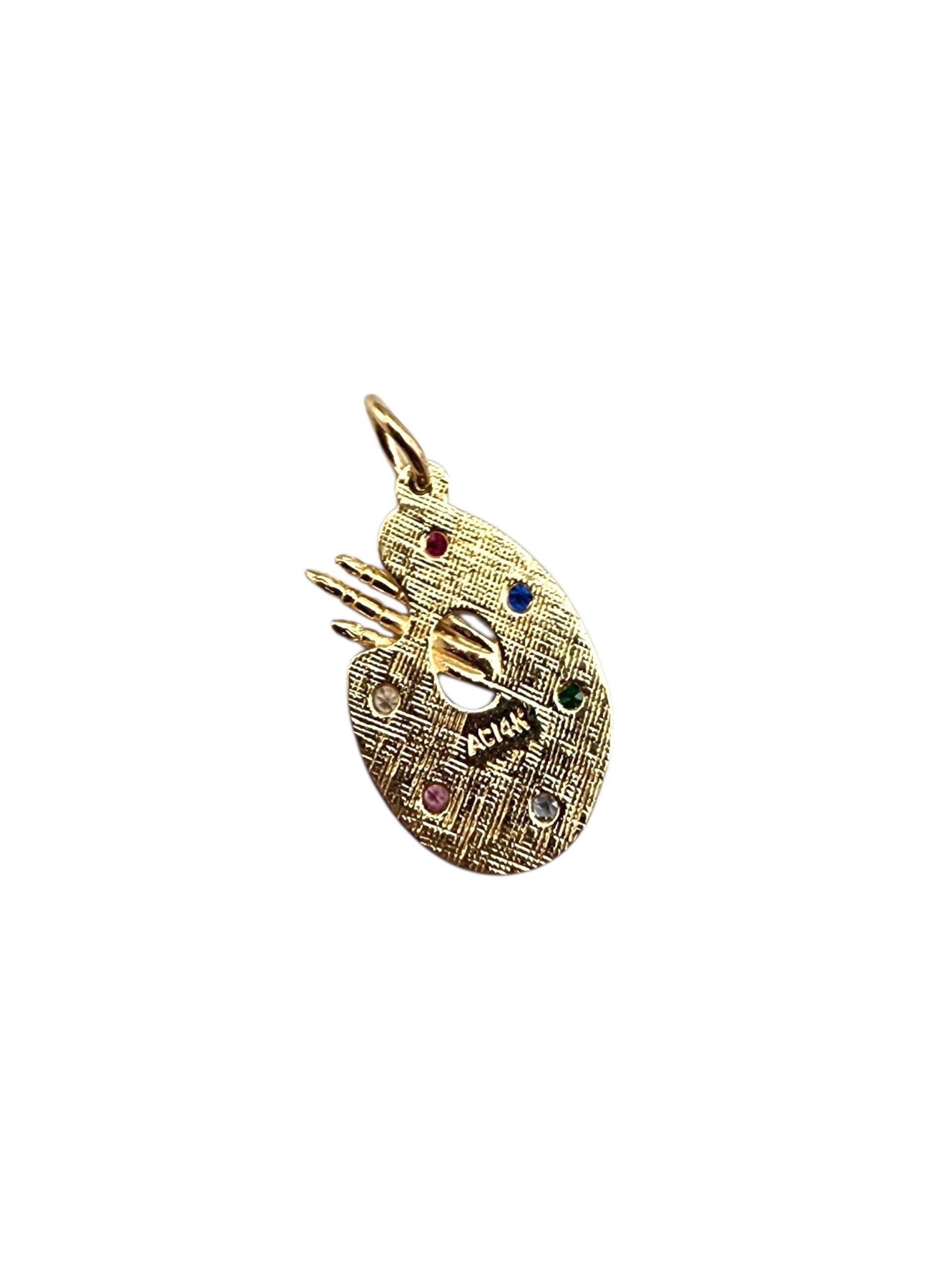 14K Yellow Gold Artist Pallet Charm #22411 In Good Condition For Sale In Washington Depot, CT