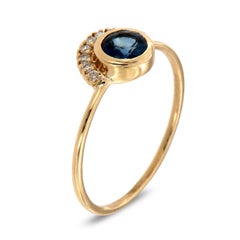 14 Karat Yellow Gold Asiph Blue Sapphire and Diamond Ring Center, 2/5 Carat