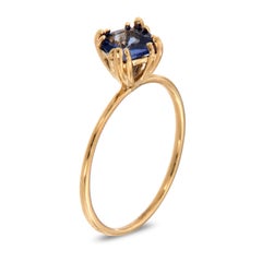 14 Karat Yellow Gold Asscher Blue Sapphire Solitaire Ring Center, 3/4 Carat