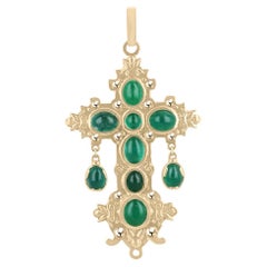 14K Yellow Gold Atocha Replica Natural Emerald Cross Pendant Nuestra Señora