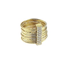 14K Yellow Gold Attached Coils Ring with Diamonds