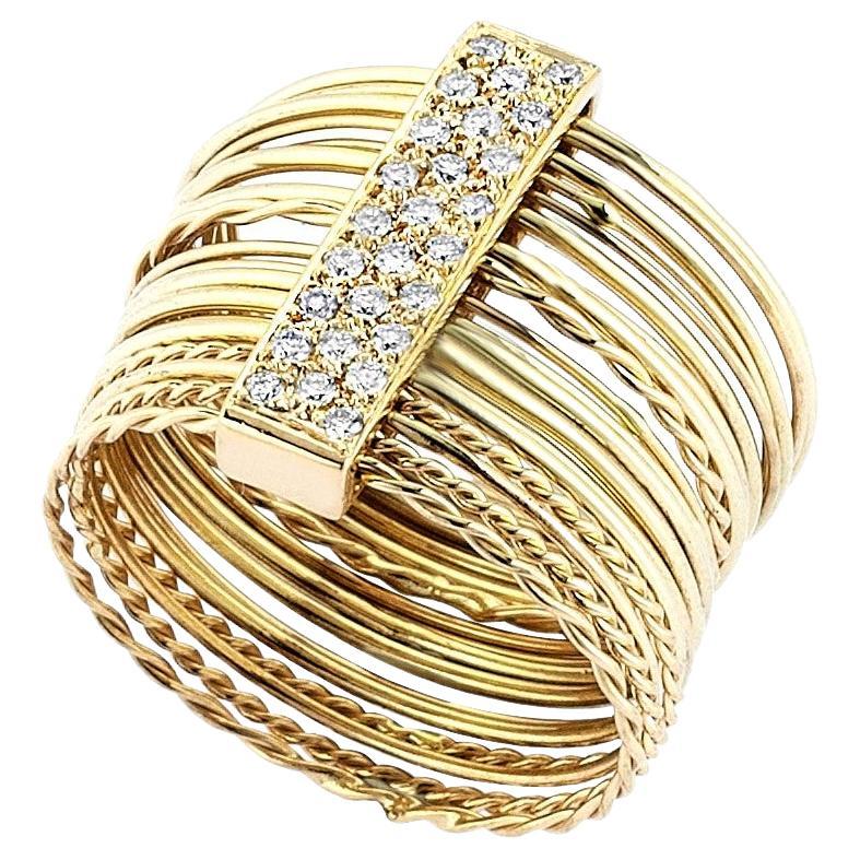 For Sale:  14K Yellow Gold Attached Coils Ring with Diamonds