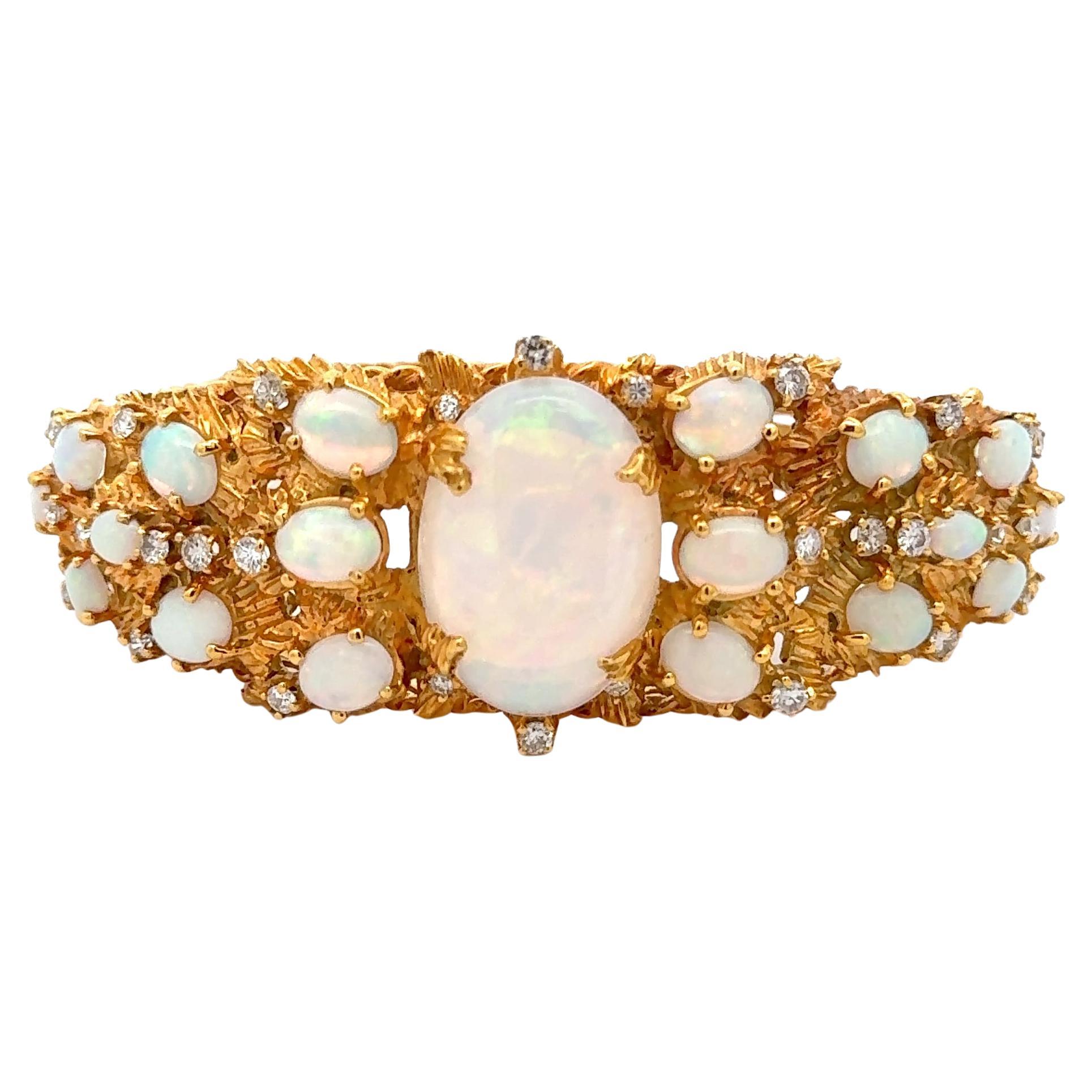 14k Yellow Gold Australian Opal & Diamond Bangle