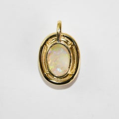 14K Yellow Gold Australian Opal & Diamond Pendant 4.2g