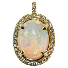 14K Yellow Gold Australian Opal & Diamond Pendant 4.2g