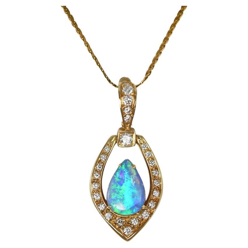 14K Yellow Gold Australian Opal & Diamond Pendant .75tdw, 11g For Sale