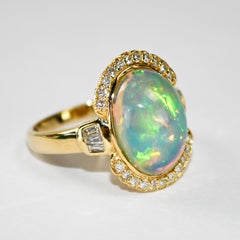 Bague en or jaune 14K avec opale australienne et diamant 5g