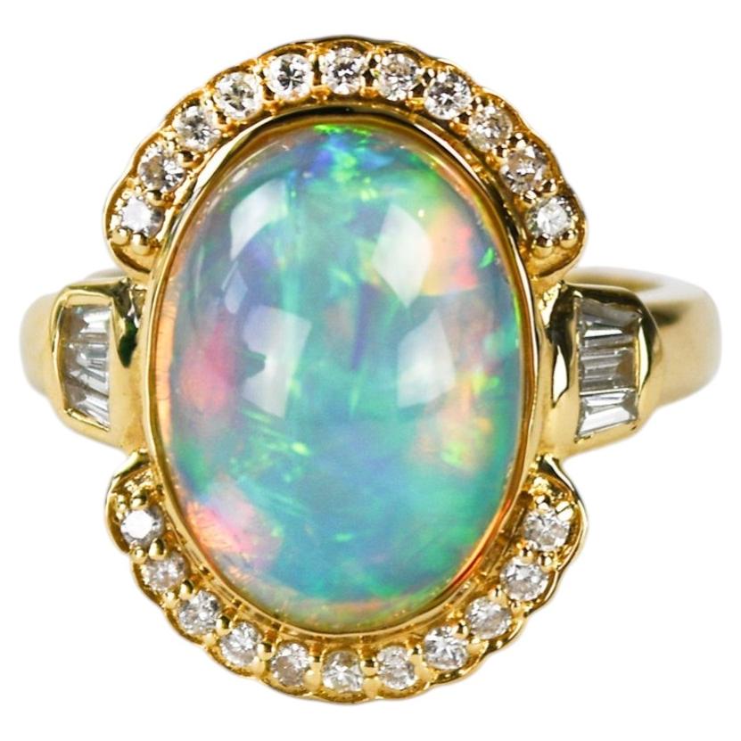 14K Yellow Gold Australian Opal & Diamond Ring 5g