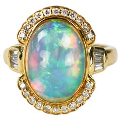 Bague en or jaune 14K avec opale australienne et diamant 5g
