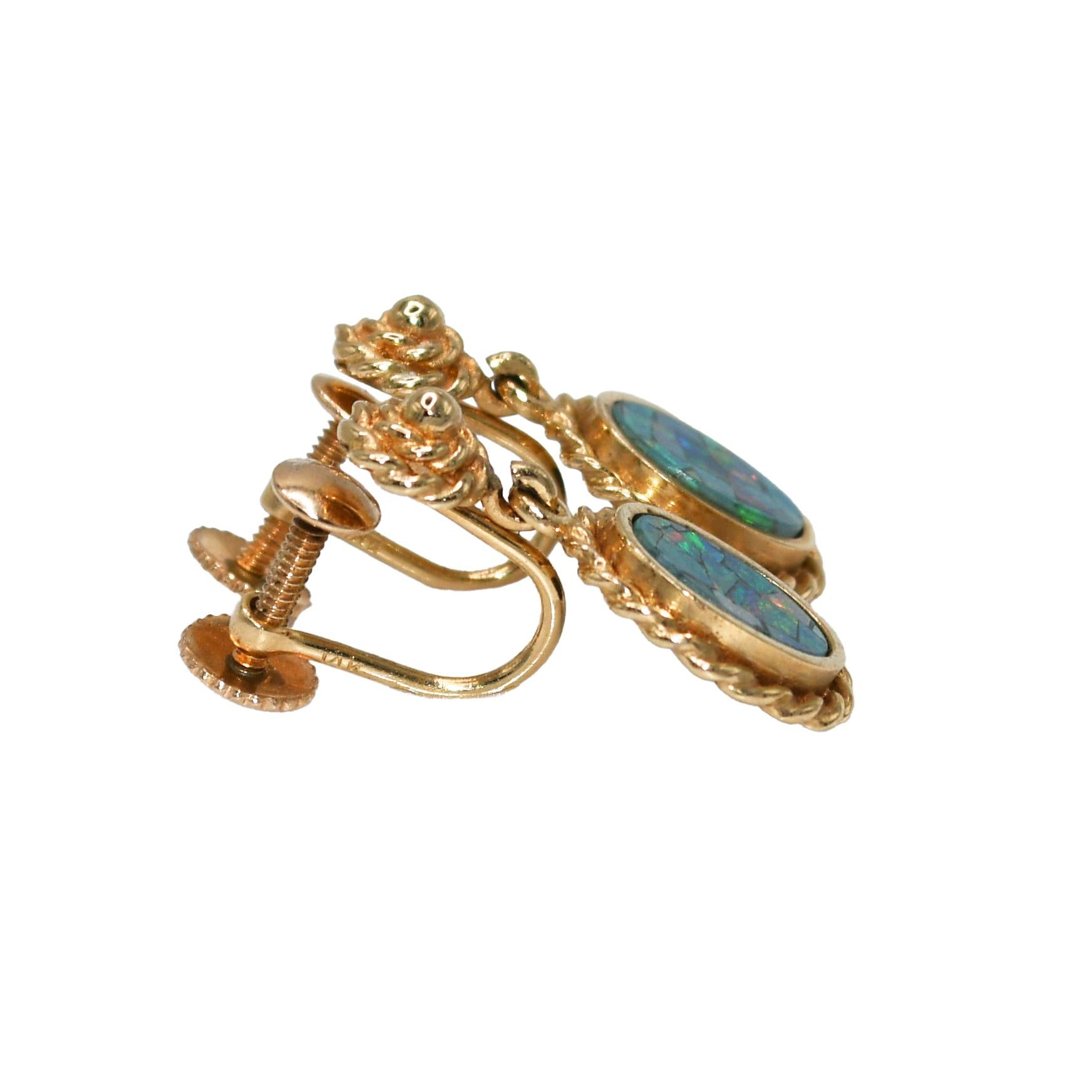 Women's or Men's 14K Yellow Gold Australian Opal Necklace & Earrings Set For Sale