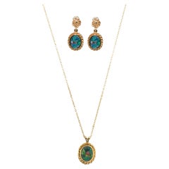 Retro 14K Yellow Gold Australian Opal Necklace & Earrings Set