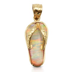 14k Yellow Gold Australian Striated Opal Flip Flop Pendant & Earring Set