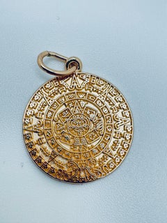 14K Yellow Gold Aztec Calendar Charm Pendant