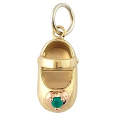 14K Yellow Gold Baby Shoe Charm With Green Faceted Stone