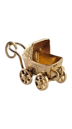 14K Yellow Gold Baby Stroller Charm #18182