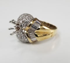 14 Karat Yellow Gold Baguette and Round Channel Pavé Set Ring