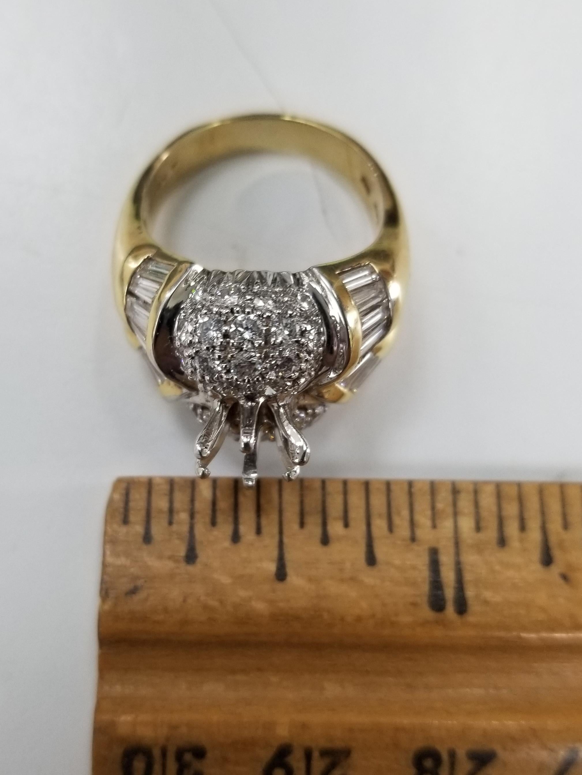 14 Karat Yellow Gold Baguette and Round Channel Pavé Set Ring For Sale 1